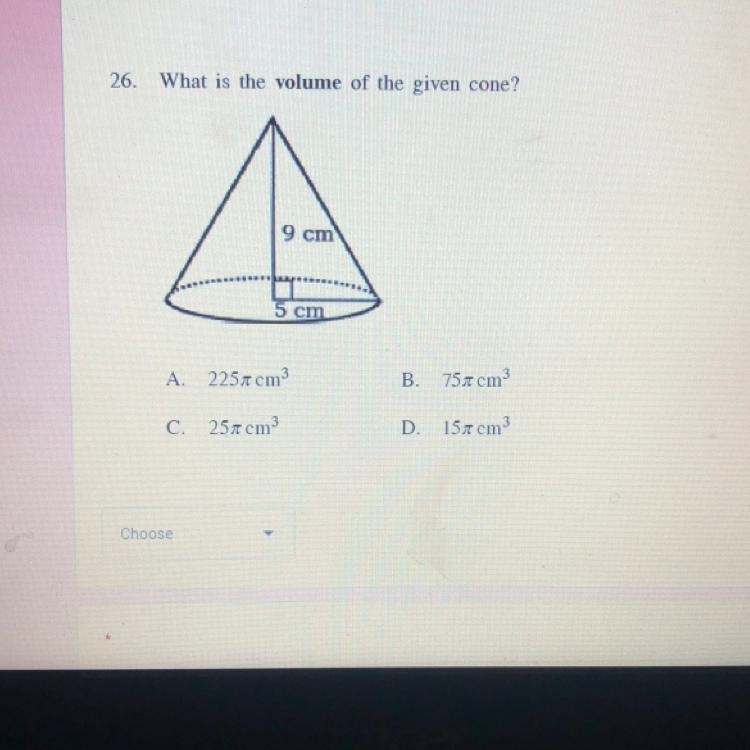 What is the volume of the given cone ?-example-1