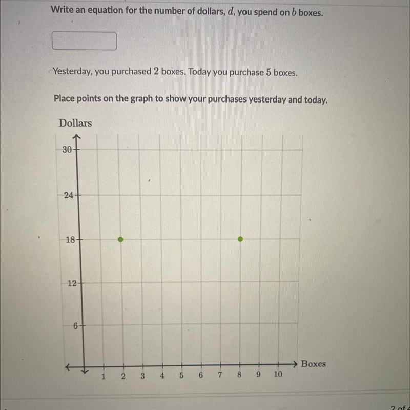 Write an equation for the number of dollars, d, you spend on b boxes. Yesterday, you-example-1