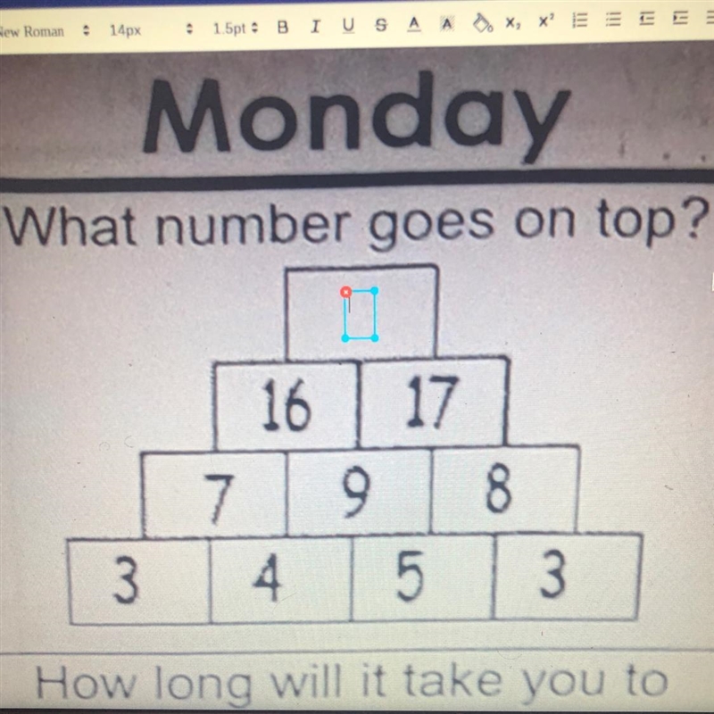 Monday What number goes on top? In th make go u 16 17 7 9 8 4. 5 3 3 3-example-1