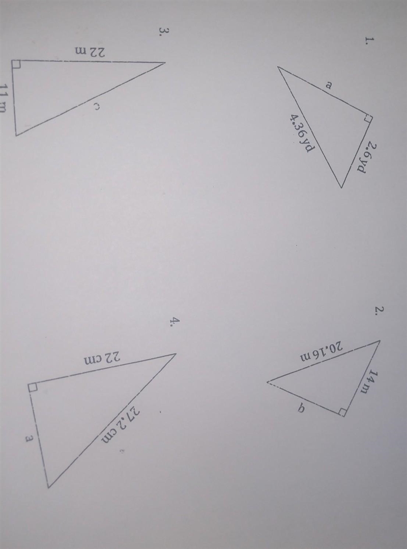 pythagorean theorem. and I need to calculate the missing sides. If possible I would-example-1