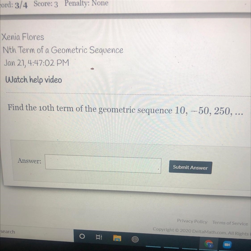 Find the 10th term of the geometric sequence 10, -50, 250, ...-example-1