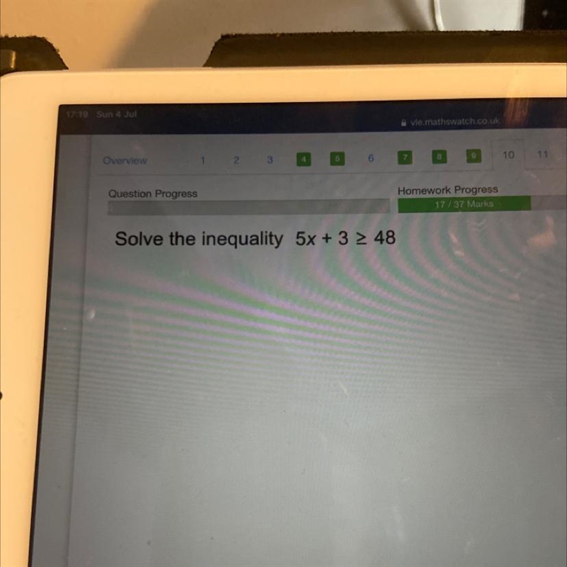 Solve the inequality 5x + 3 2 >48-example-1