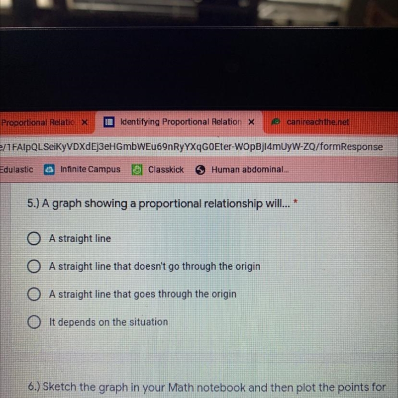 A graph showing a proportional relationship will...-example-1