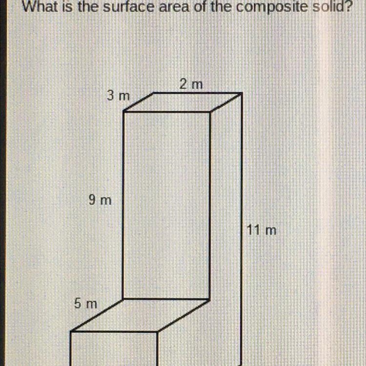 What is the surface area of the composite solid? 2 m 3 m 9 m 11 m 5 m 2 m 8 m-example-1