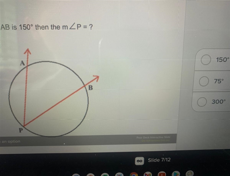 If AB is 150 then P equals?-example-1