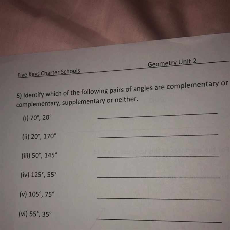 Identify which of the angles are complementary supplementary or neither-example-1