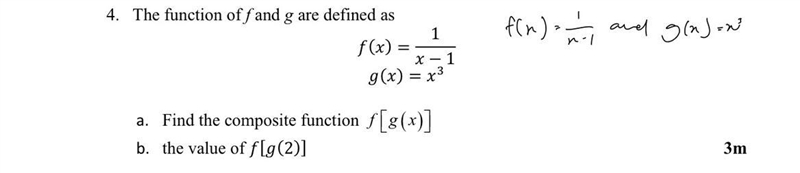 The function of f and g are defined as f(x) = 1/x - 1 g(x) = x^3 a. Find the composite-example-1