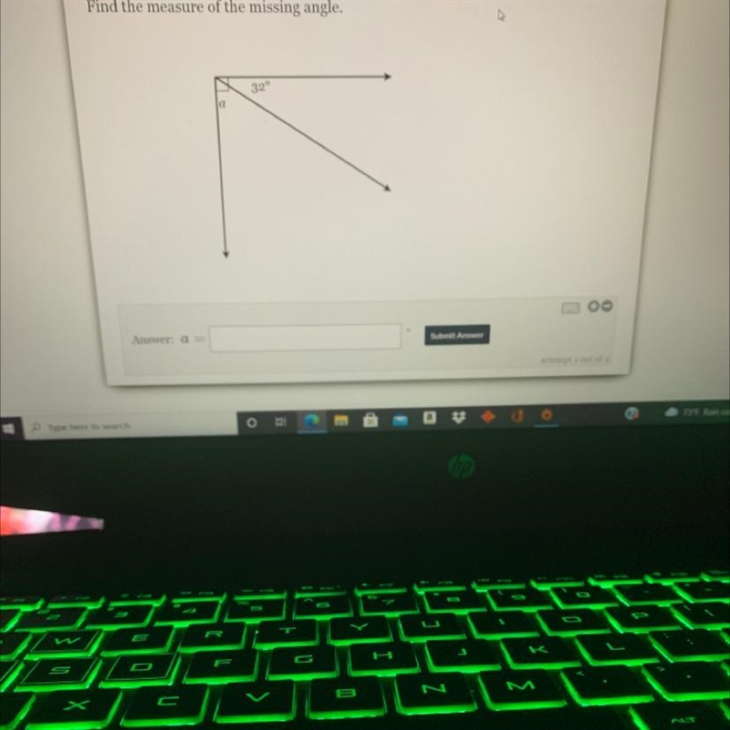 Find the measure of missing angle-example-1