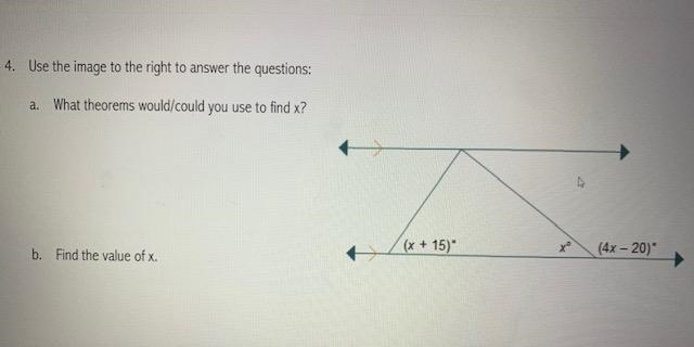 Find the value of x. What theorems would/could you use to find x? Thank you in advance-example-1