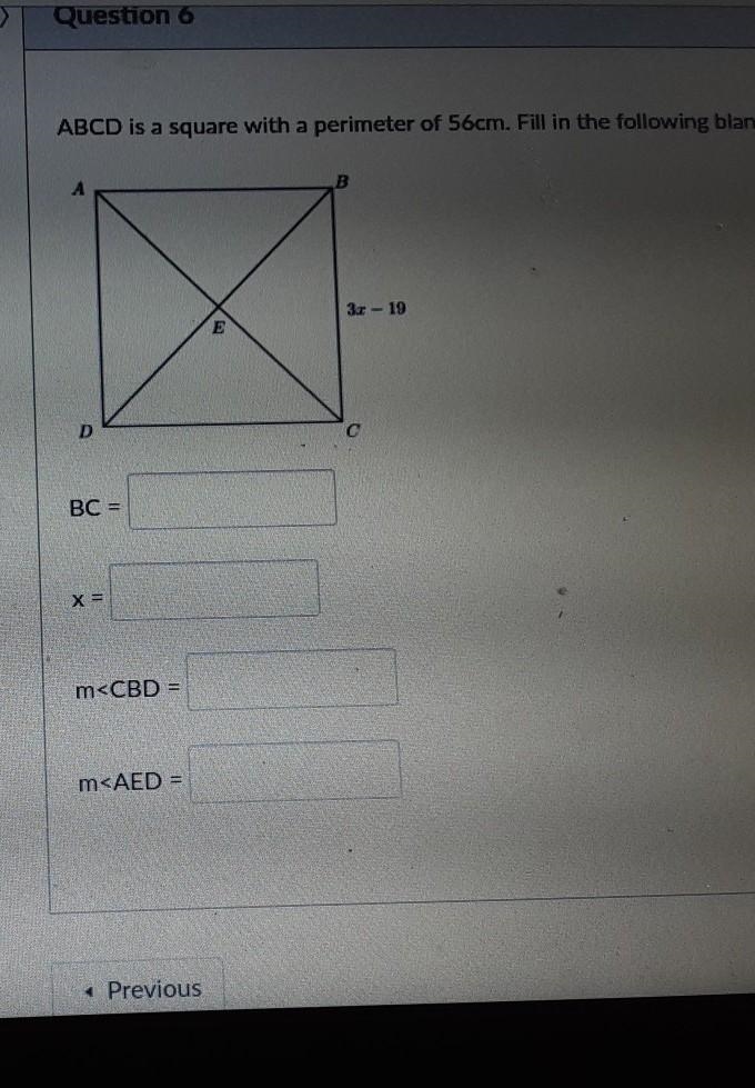 ABCD is a square with a perimeter of 56cm. Fill in the following blanks ​-example-1