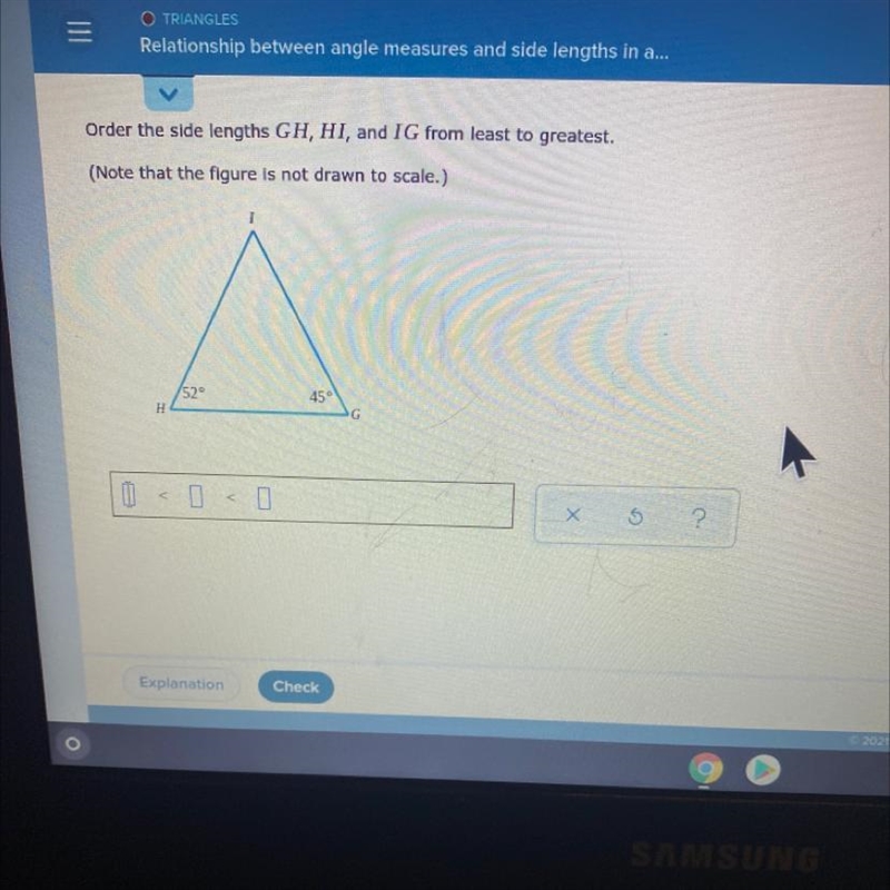 Help please ! order the side lengths GH , HI , IG from least to greatest-example-1