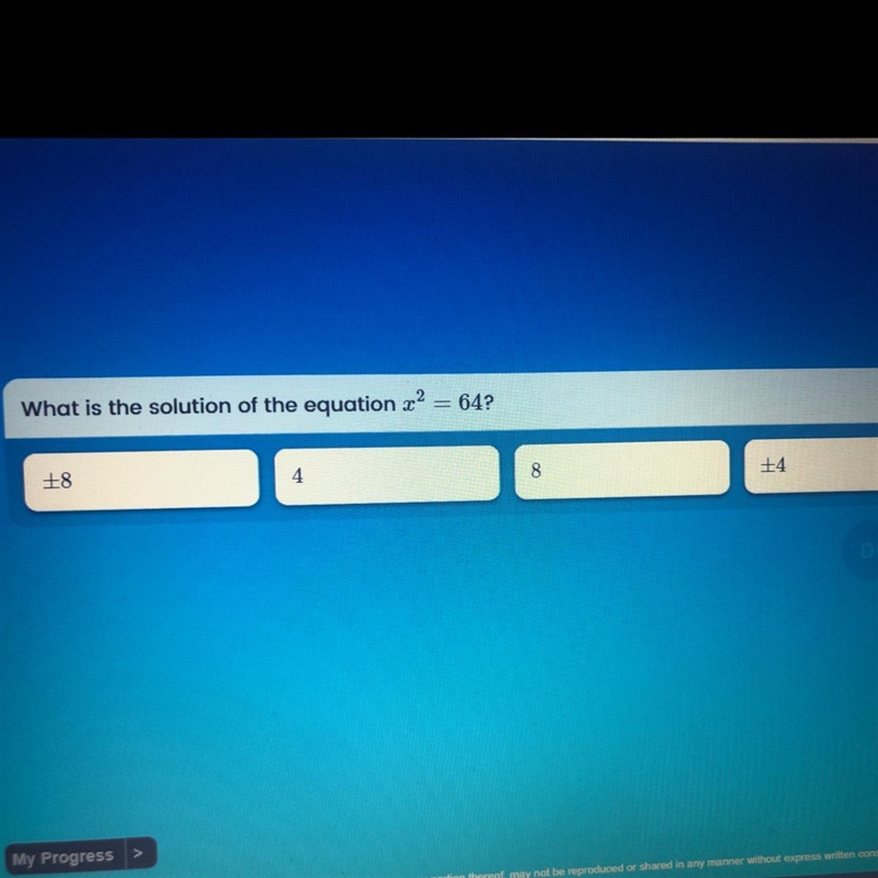 What is the solution of the equation x^2 = 64?-example-1