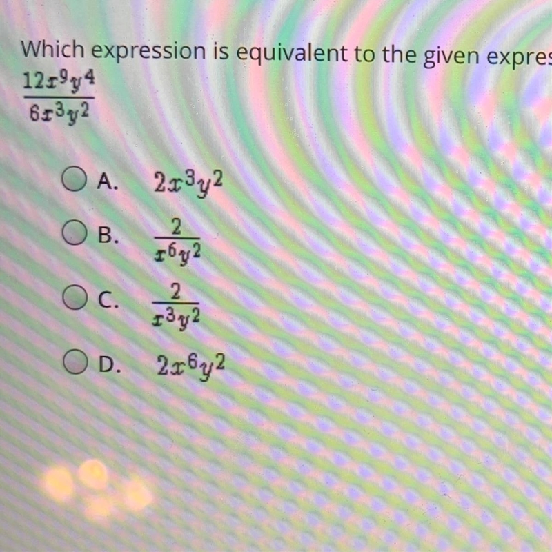 Which expression is equivalent to the given expression? Assume the denominator does-example-1