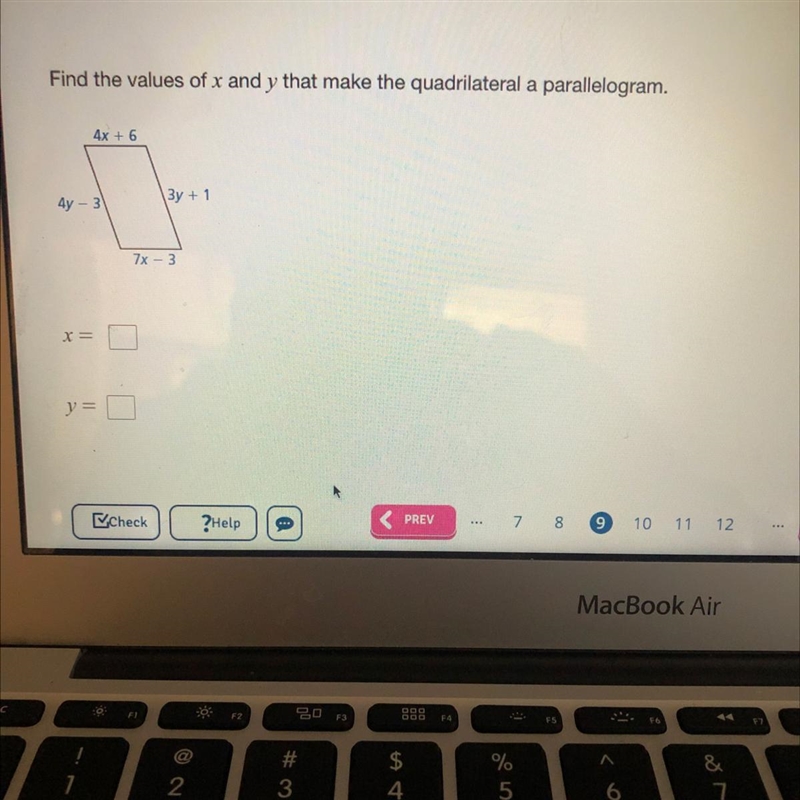 Find the values of x and y that make the quadrilateral a parallelogram. 4x + 6 4y-example-1