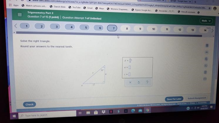 Solve the right triangle round your answer to the nearest tenth-example-1