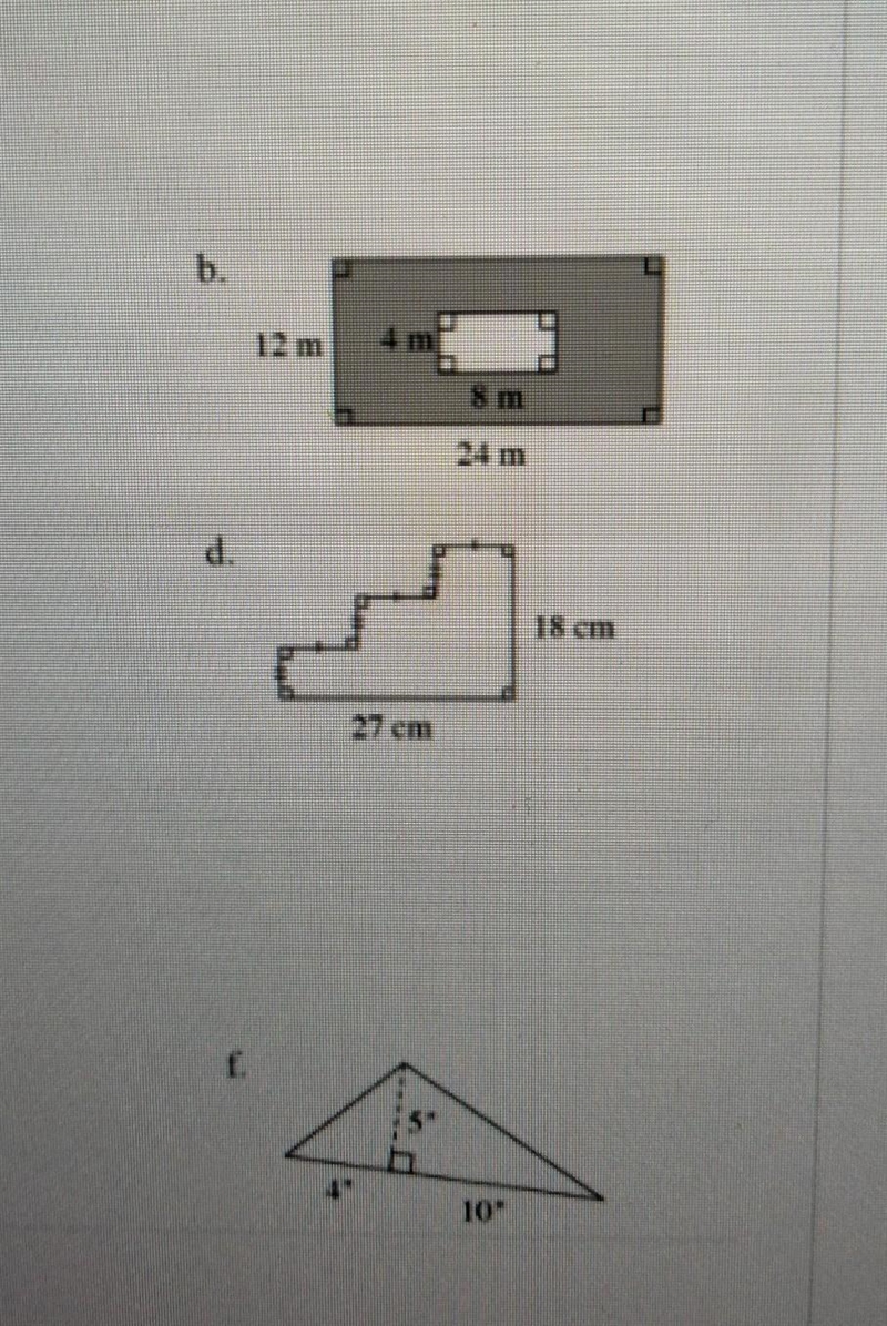 Part 2: Find the area of each of the given shapes below. If a shape has shading, find-example-1