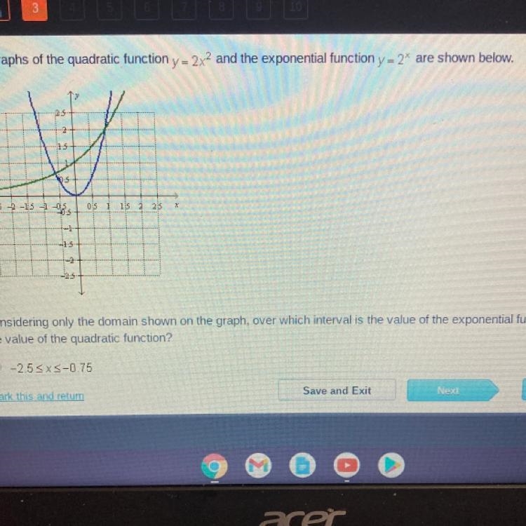 Cons on the main shown on the graph over which interval is the value of the exponential-example-1