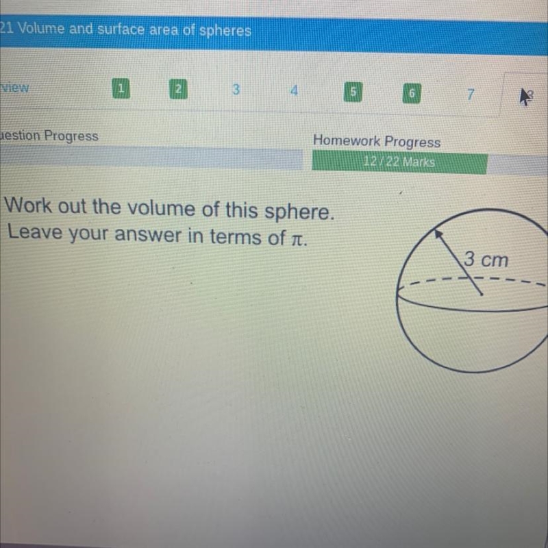 Work out volume of this sphere leave your answer in terms of pi-example-1