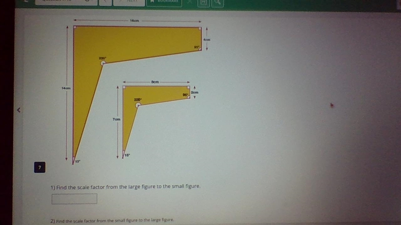 1. Find the scale factor from the large figure to the small figure. 2. Find the scale-example-1