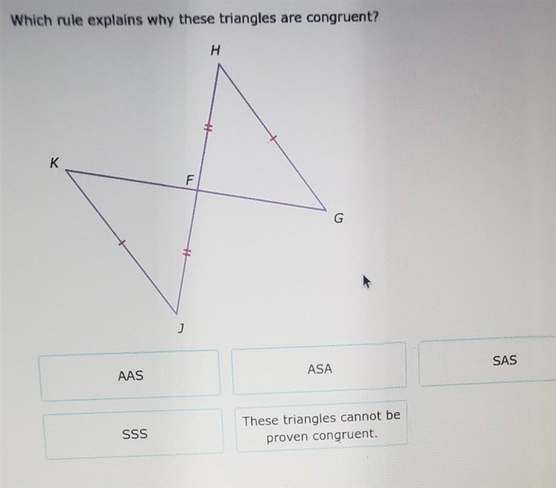 Which rule explains why these triangles are congruent?​-example-1