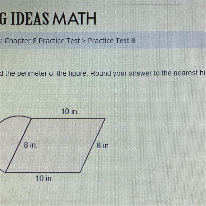 Can someone please help me find the perimeter of the figure, and round it to the nearest-example-1