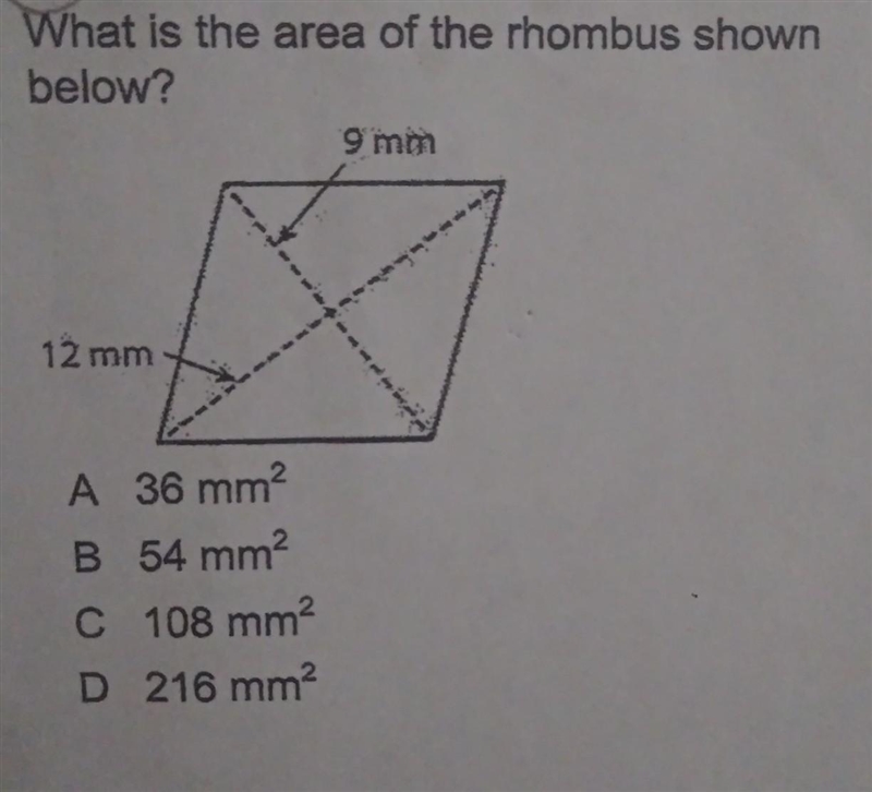 What is the area of the rhombus shown below? ​-example-1