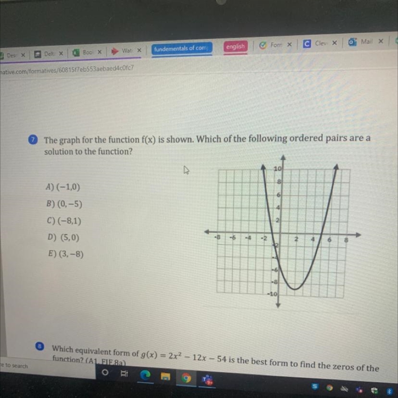 The graph for the function f(x) is shown. Which of the following ordered pairs are-example-1