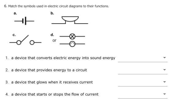 50 POINTS! Match the symbols used in electric circuit diagrams to their functions-example-1