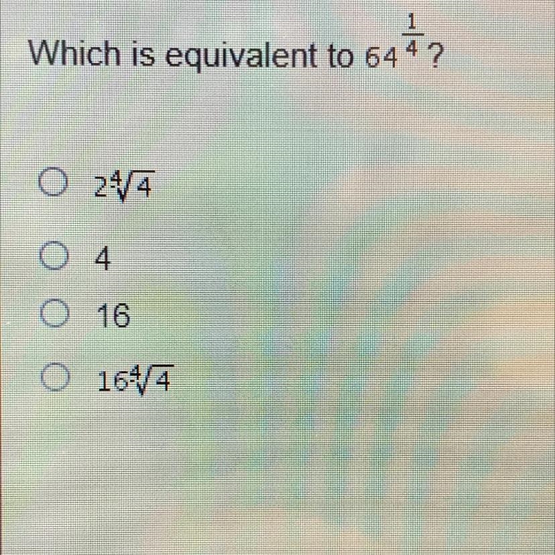 Wich is equivalent to 64^1/4.-example-1