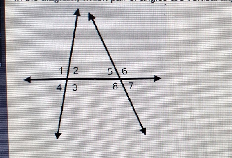 In the diagram, which pair of angles are vertical angles? <1&<2 <4&amp-example-1