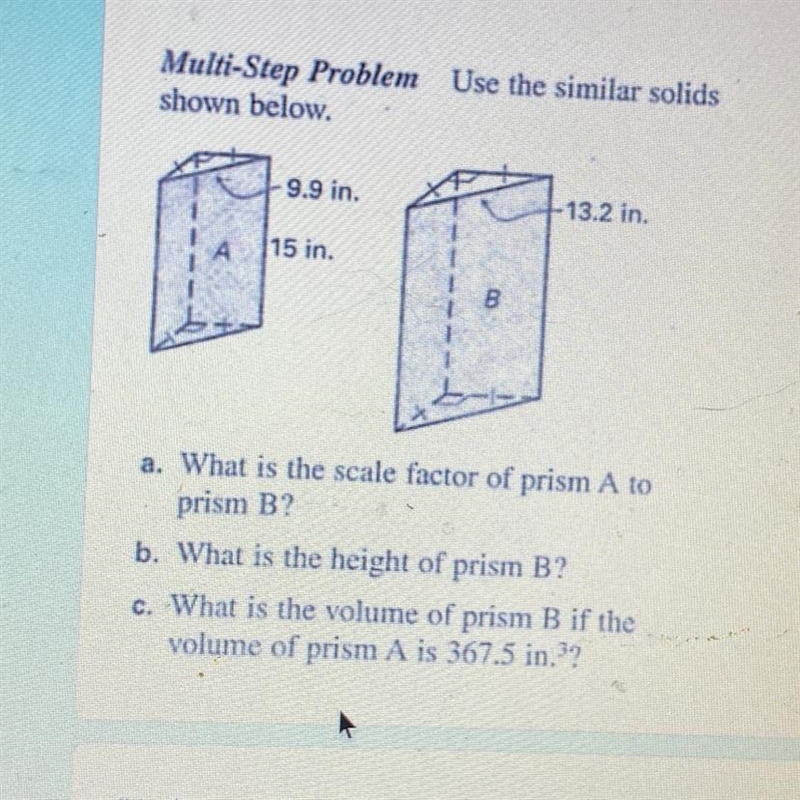 PART C only what is the volume of prism B if the volume of Prism A is 367.5in Scale-example-1