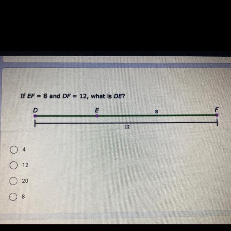 If EF=8 and DF=12, what is DE-example-1