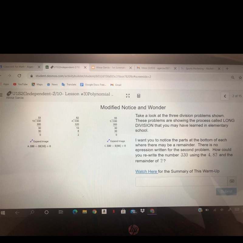 How could you re-write the number 330 using the 4, 82 and the remainder of 2 ?-example-1