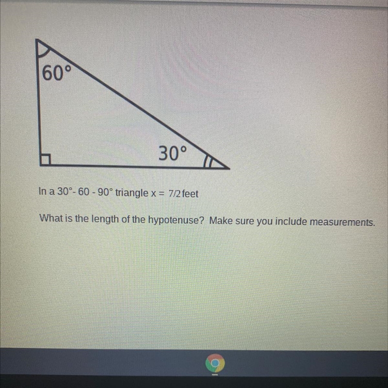 What is the length of the hypotenuse? Make sure you include measurements.-example-1