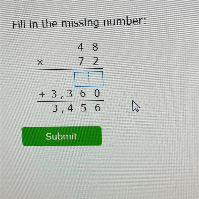 Fill in the missing number: 4 8 7 2 x + 3,3 6 0 3,4 5 6 w-example-1