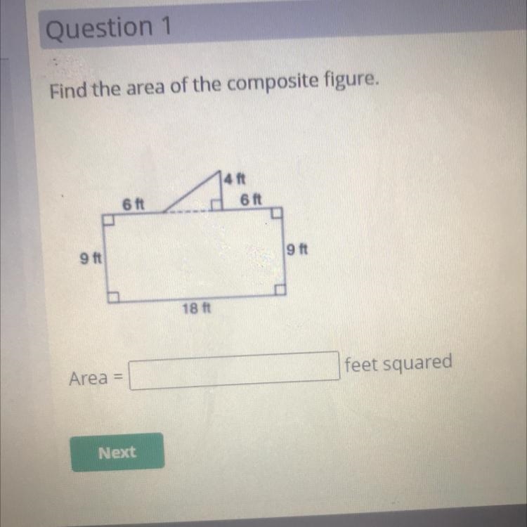 Find the area of the composite figure. 14 ft 6 ft 6 ft - 9 ft 9 ft 18 ft feet squared-example-1