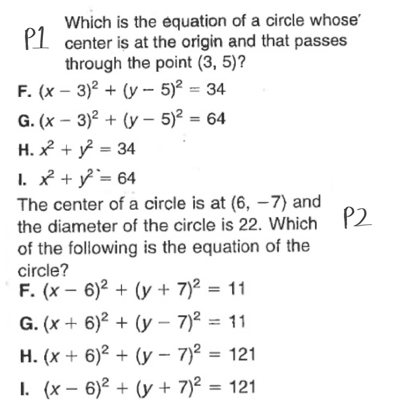 The center of a circle is at (6,-7) and the diameter of the circle is 22. Which of-example-1