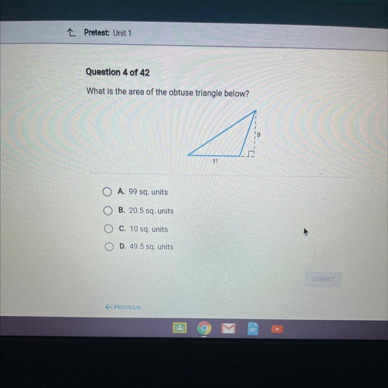 What is the area of the obtuse triangle below?-example-1