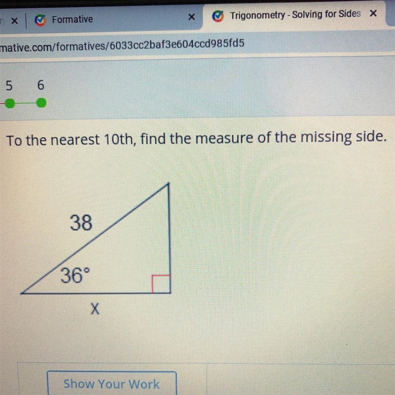 To the nearest 10th, find the measure of the missing side.-example-1