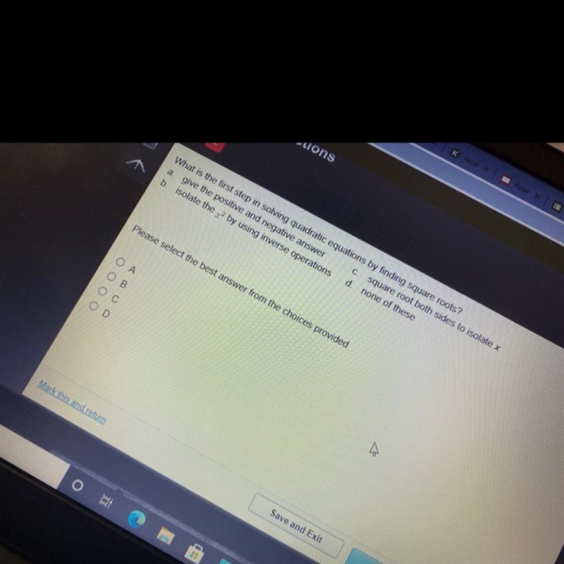 What is the first step in solving quadraric equations by finding square roots??-example-1