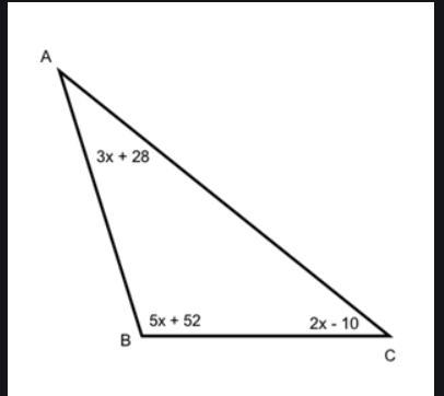 PLEASE HURRYY!! 2. Triangle ABC has angle measures as shown. (a) What is the value-example-1