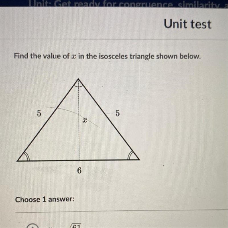 Find the value of x in the isosceles triangle shown below-example-1