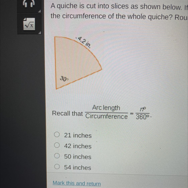 A quiche is cut into slices as shown below. If each slice is exactly the same size-example-1