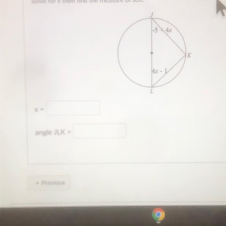 Q8 Find the missing angle x and measurement of JLK-example-1