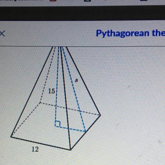 What is the length of s (the height of one of the triangular faces)? Round your answer-example-1