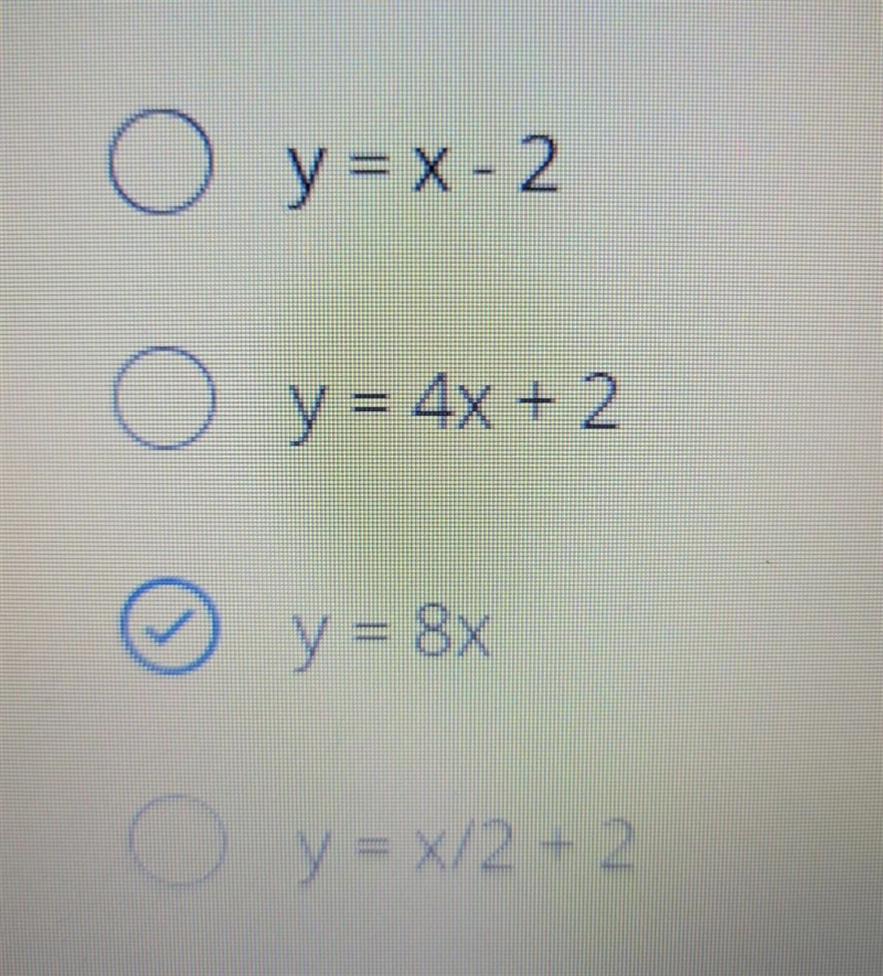 Which relationship between x and y in the equation shows a proportional relationship-example-1