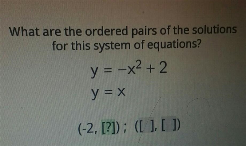 What are the ordered pairs of the solutions for this system of equations? y = -x2 + 2 y-example-1