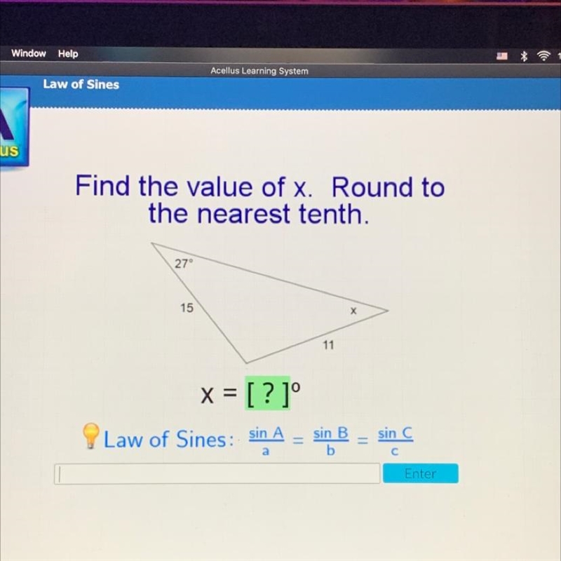 Please help! Find the value of X. Round to the nearest tenth.￼ acellus-example-1