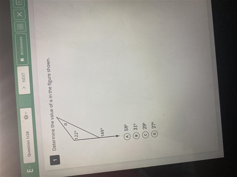 Determine the value of a in the figure shown-example-1