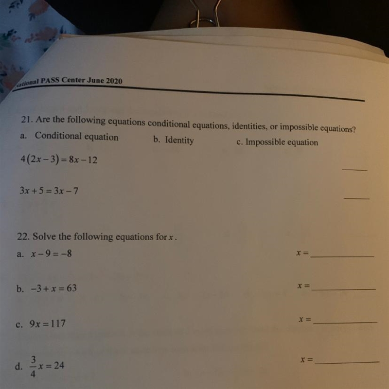 21. Are the following equations conditional equations, identities, or impossible equations-example-1